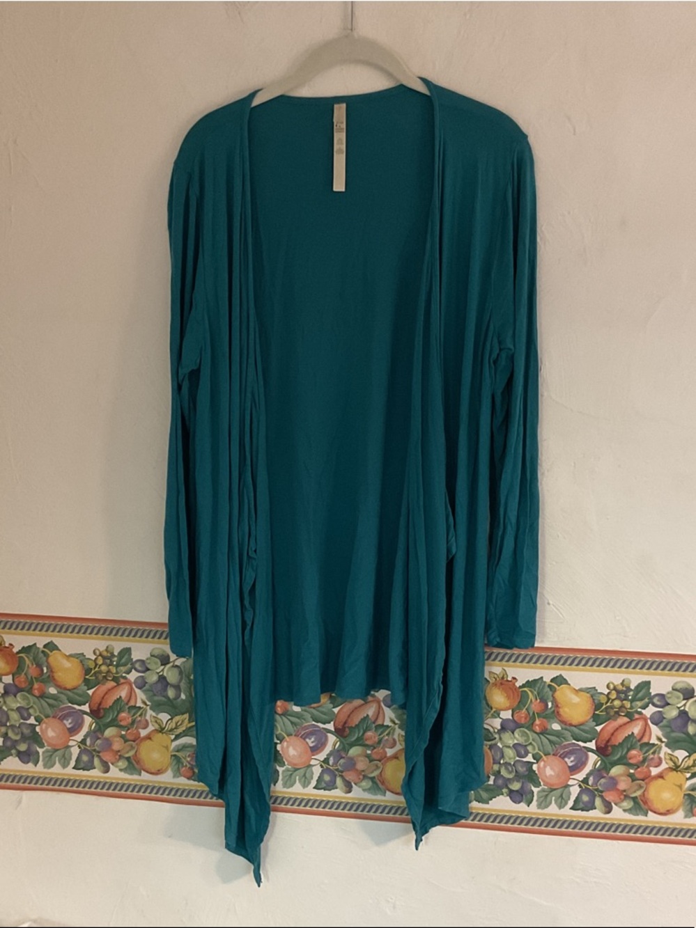 Rhonda Shear Retreat Open Front Waterfall Draped Cardigan, Size M/L, Deep Teal